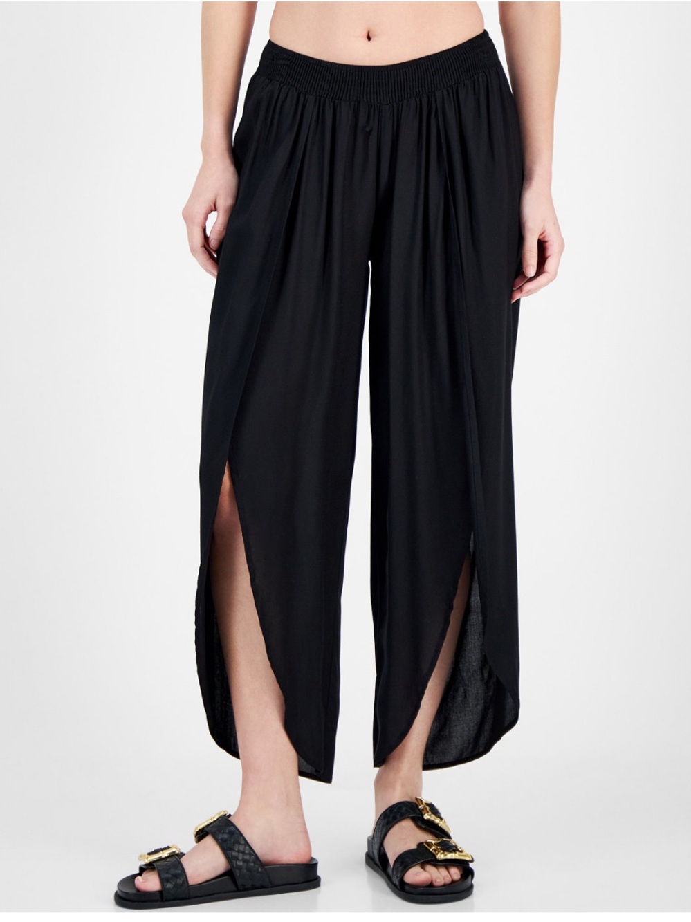 Raviya Black Split-Leg Flow Swim Coverup Pants